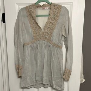 Johnny Was Cream Lace Trim Blouse